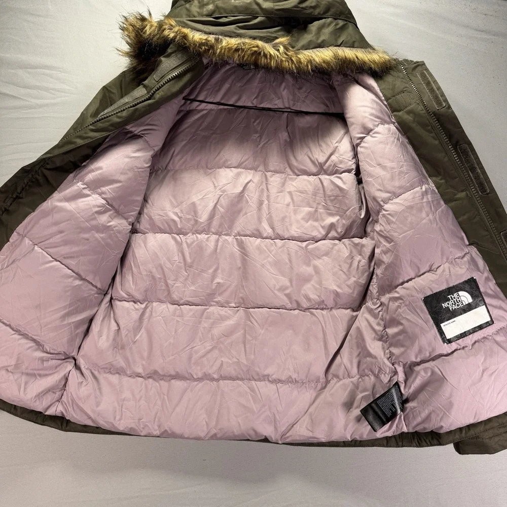 The North Face Parka Jacket Youth Girls Medium Hooded Fur Trim Goose Down Zip